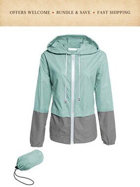 Lightweight Water-Resistant Packable Hooded Rain Jacket Anorak Windbreaker